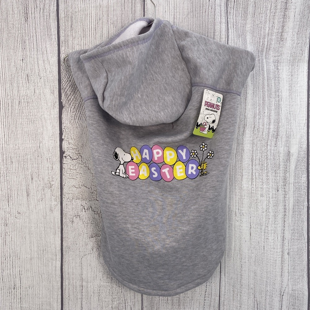 Peanuts Snoopy Dog Hoodie XL Gray Happy Easter Sweatshirt Sweater Jacket Fleece